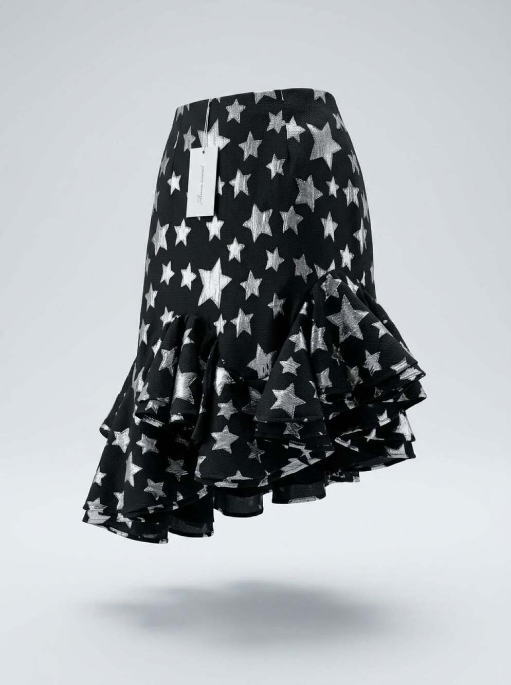 Lovers + Friends Skirt Size S Black Silver Star Print Ruffle